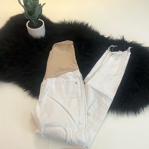AG Adriano GOLDSCHMIED Maternity White Distressed Skinny Raw Hem Jeans Size 27